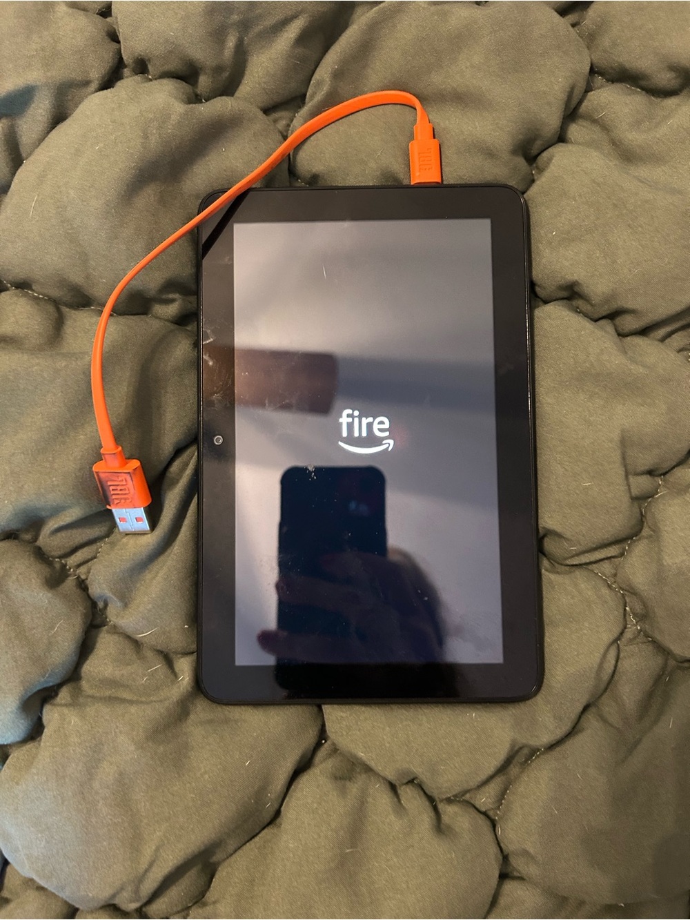 Amazon Fire Tablet with Bright Orange USB Charging Cable